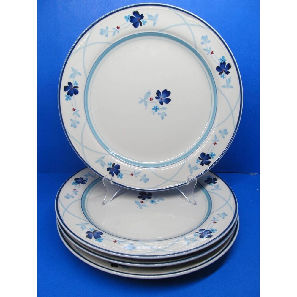 Epoch Fox Craft 10.5" Blue Floral Dinner Plates Bundle of 4